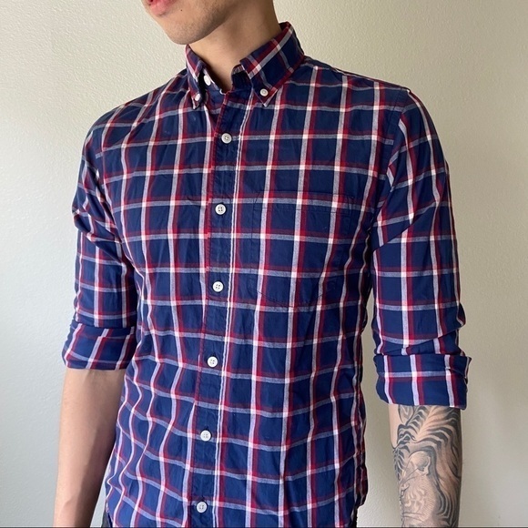 J Crew Slim Red, White, Blue Plaid Button Up Shirt - Picture 1 of 6
